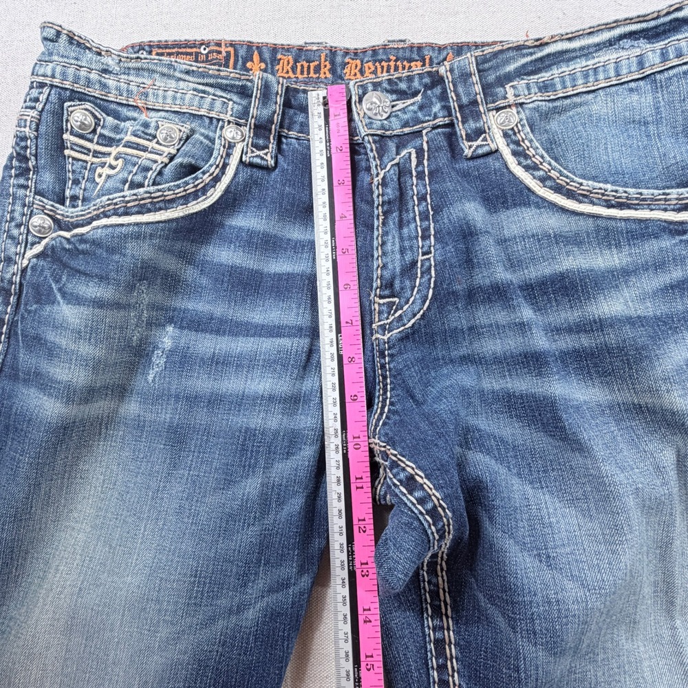 Rock Revival Julian Relaxed Straight Jeans Mens Size 35 Embroidered - Picture 6 of 7
